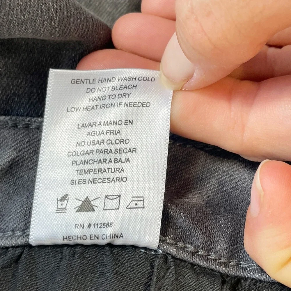 CEROS Womens‎ Super High Rise Flare Jeans Distressed Gray 27 Leather Trim NEW - Picture 9 of 13